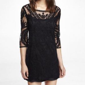 Express Embroidered Lace Shift Dress Sheer linen